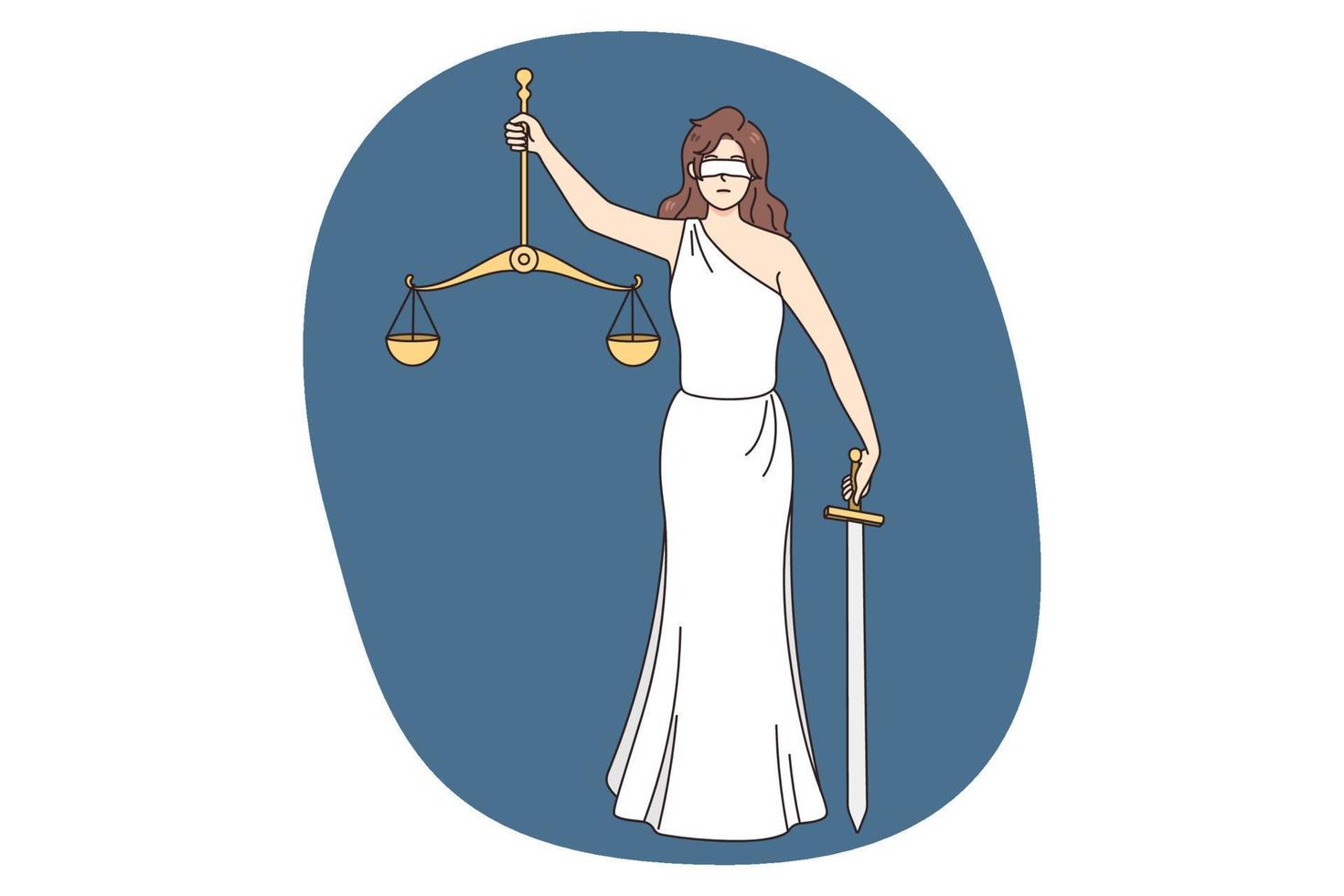 Lady justice blindfolded hold sword and scales vector