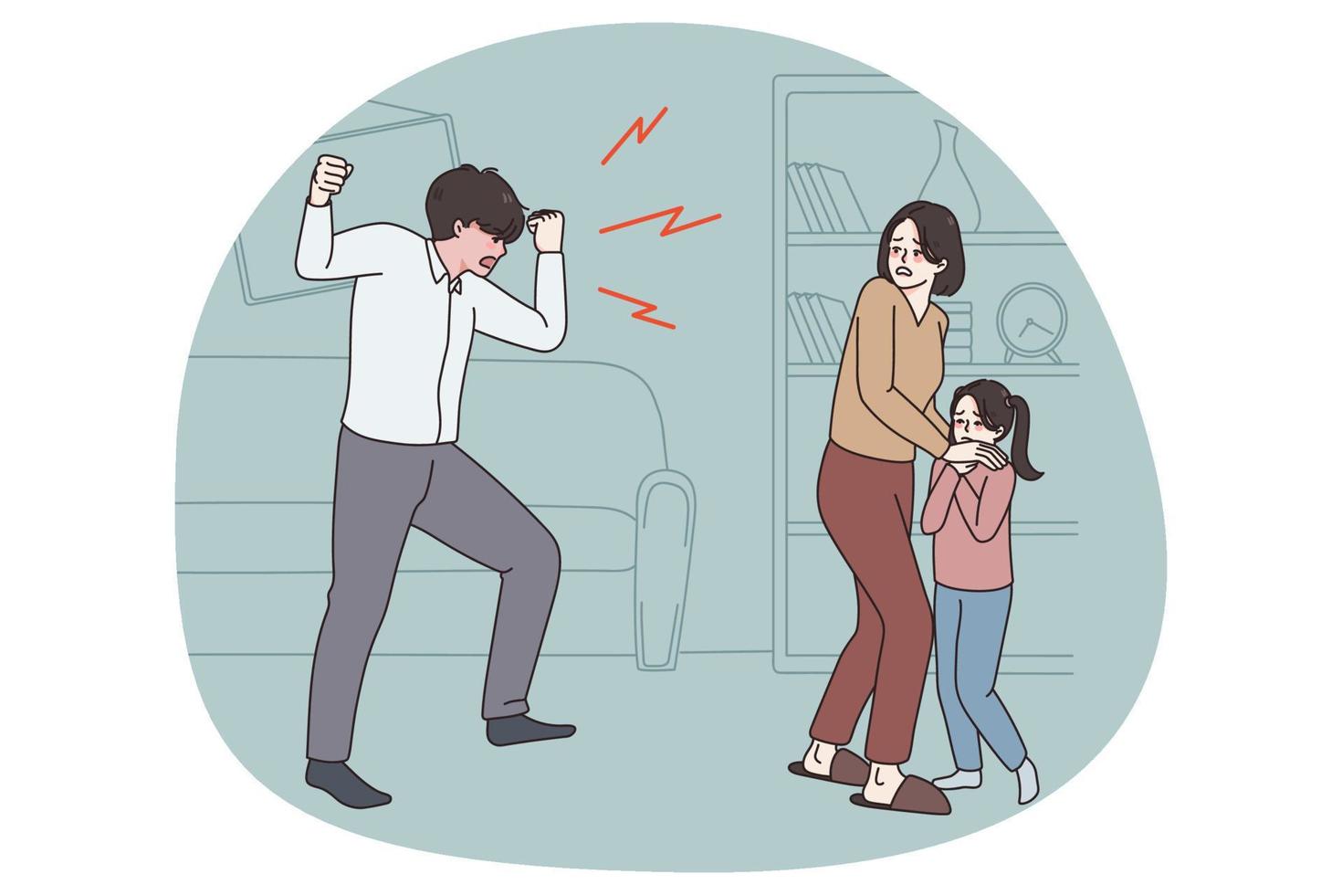 Furious man scream at wife and small child vector