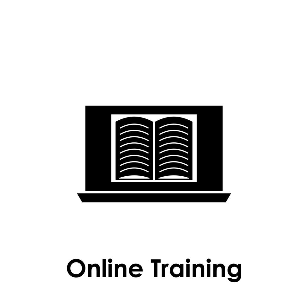 laptop, book, online training vector icon illustration