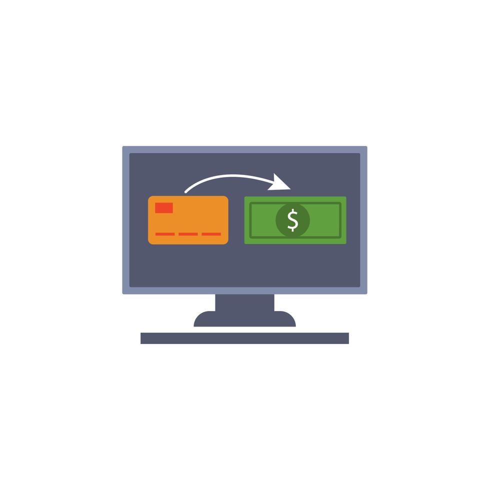 cashing from the card on the monitor colored vector icon illustration