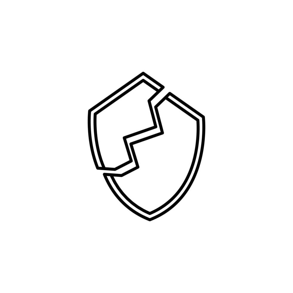 broken shield line vector icon illustration