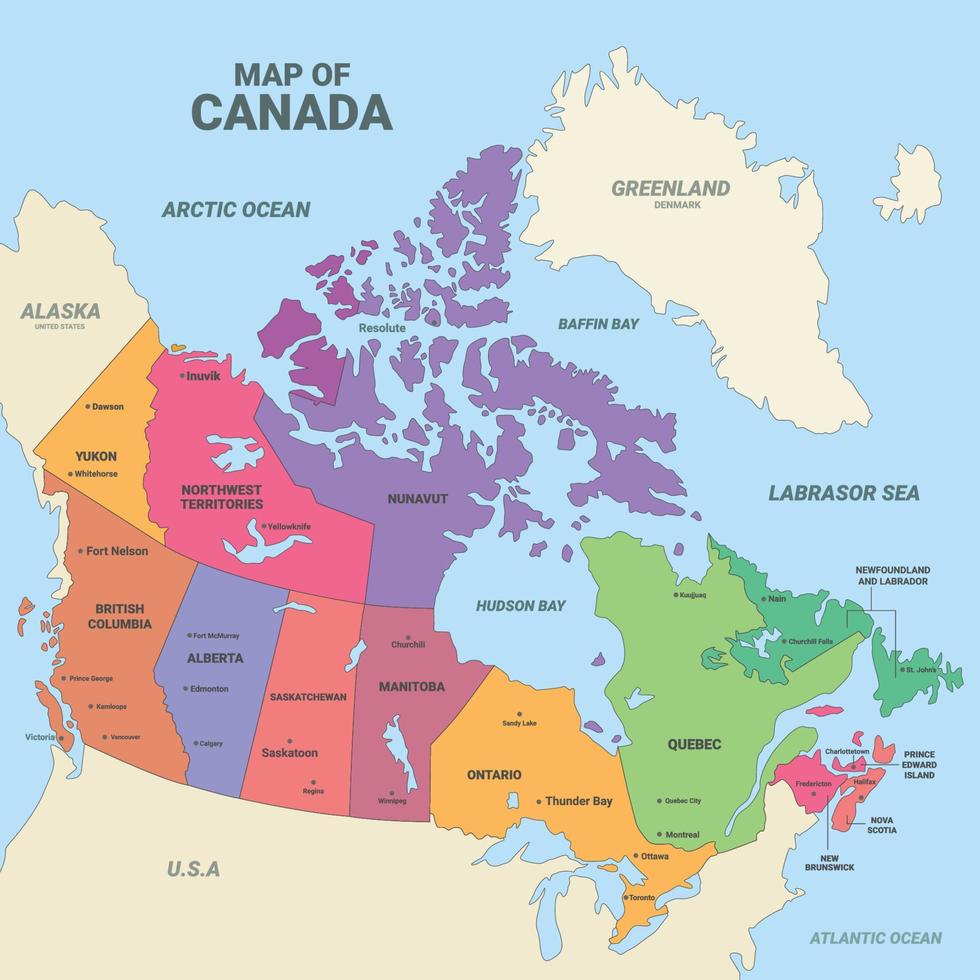 Canada Country Map with City Names vector