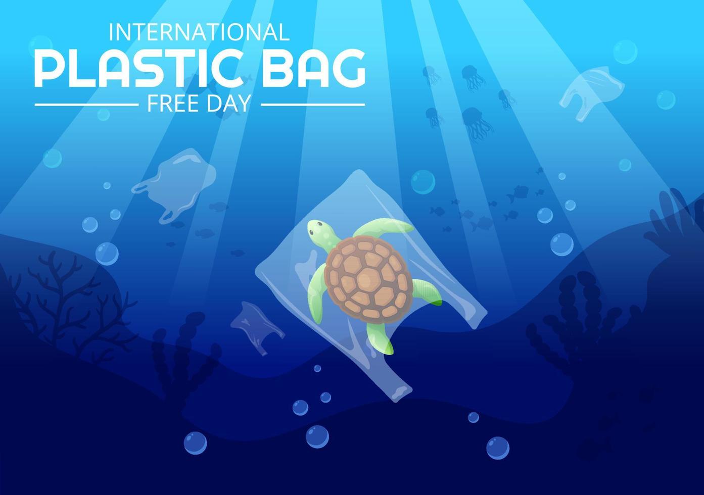 International Plastic Bag Free Day Vector Illustration with Go green, Save Earth and Ocean in Eco Lifestyle Flat Cartoon Hand Drawn Templates