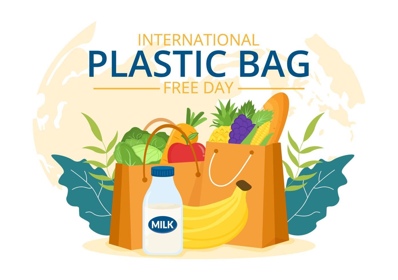 International Plastic Bag Free Day Vector Illustration with Go green, Save Earth and Ocean in Eco Lifestyle Flat Cartoon Hand Drawn Templates