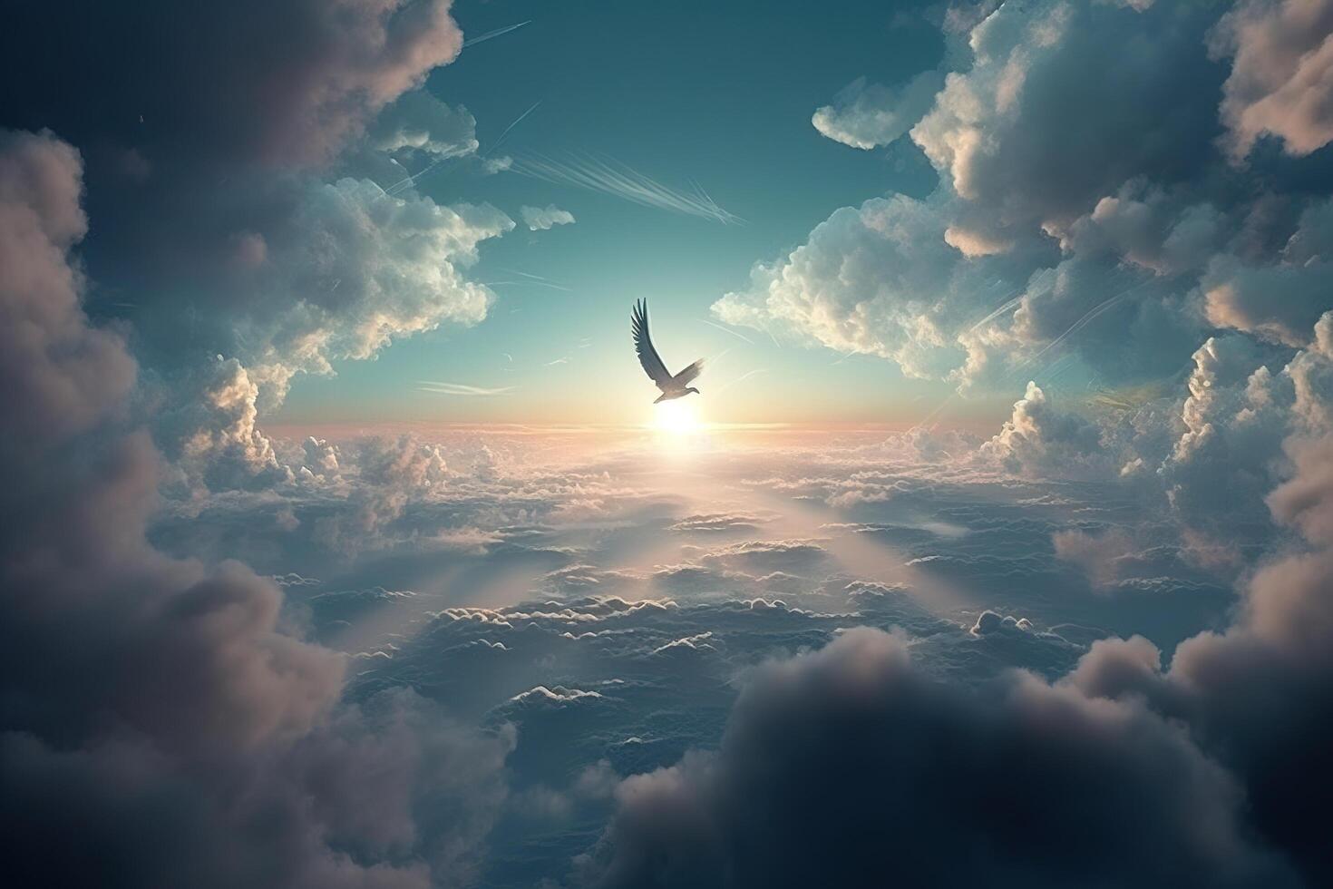 Heavenly Sky Cloud Illustration Background with photo