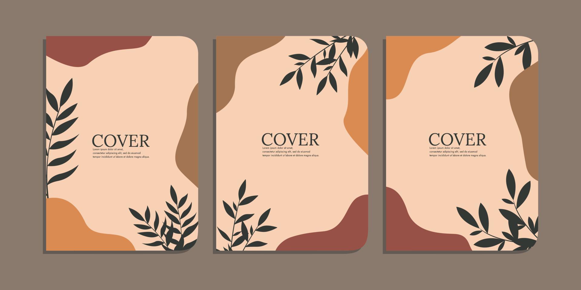 set of book cover designs with hand drawn foliage decorations. abstract retro botanical background.size A4 For notebooks, diary, schoolbook, planners, brochures, books, catalogs vector