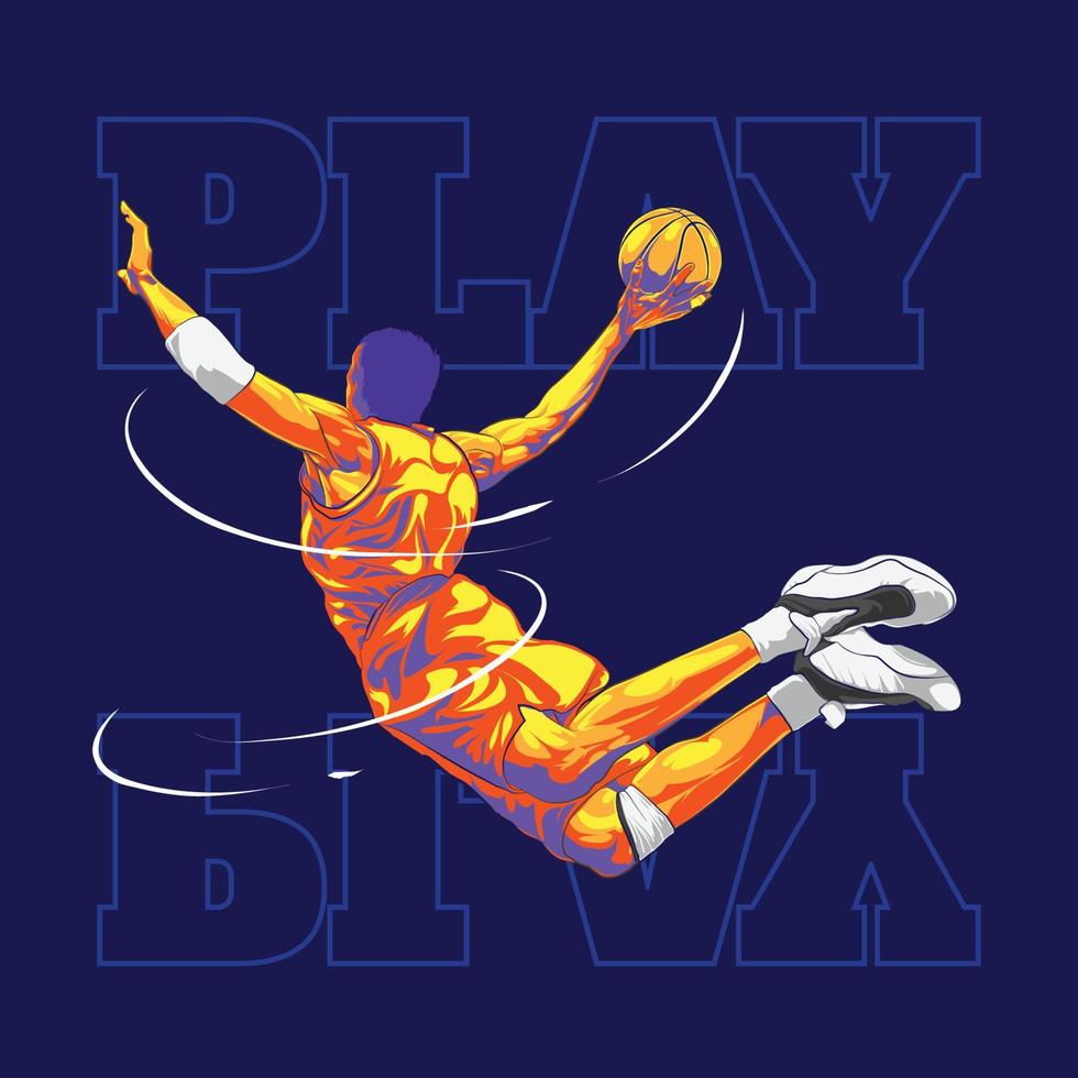 baloncesto jugar golpe remojar ilustración vector