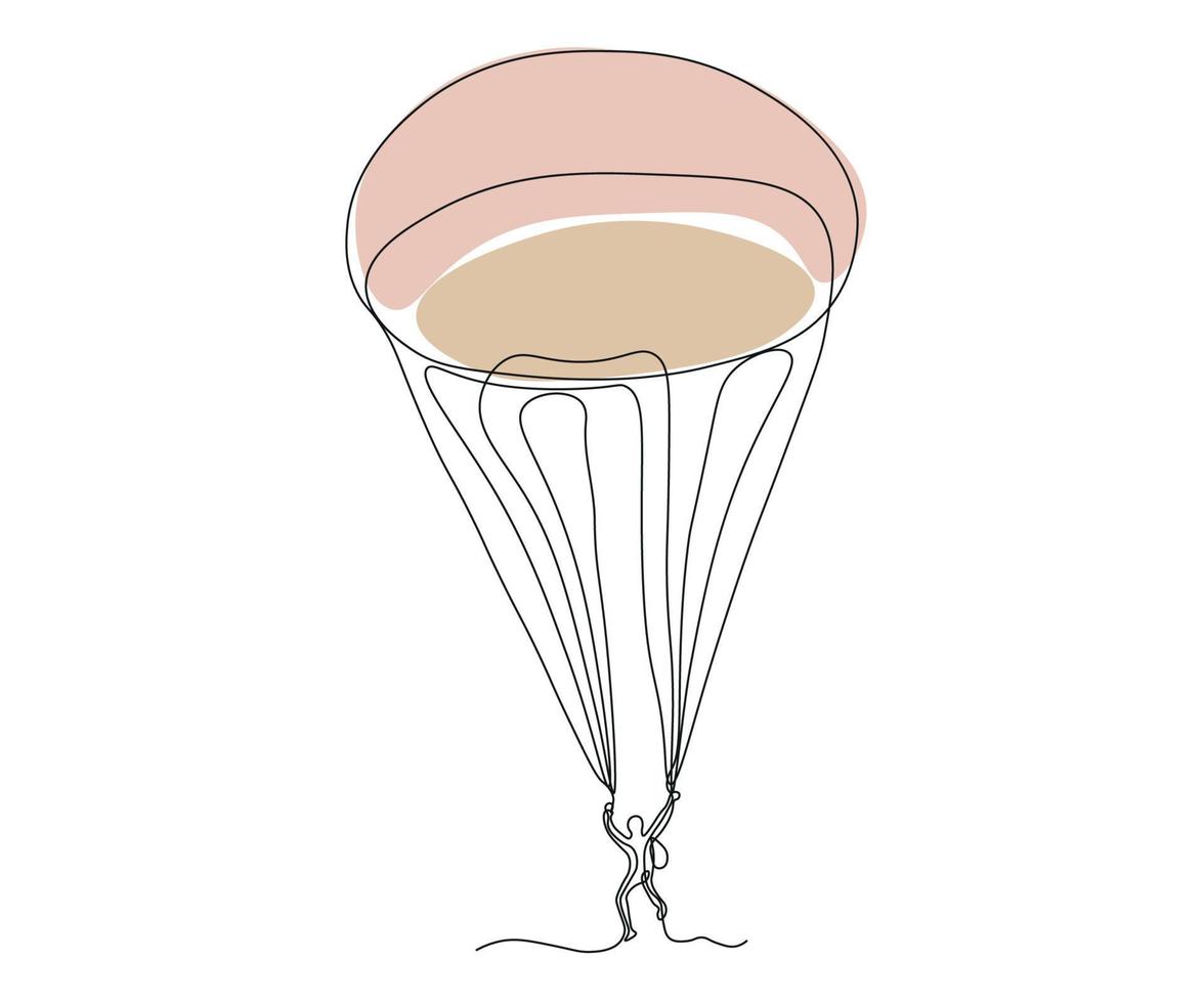 abstract Parachutist on a Parachute Continuous One Line Drawing vector