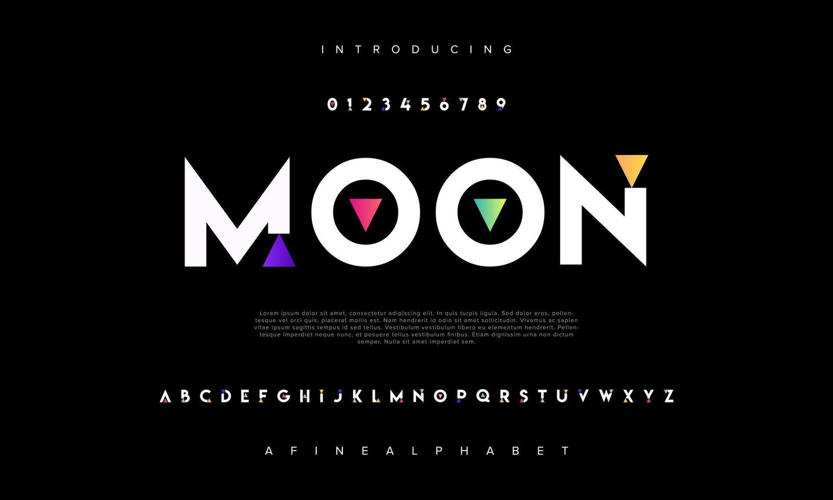 Moon abstract digital technology logo font alphabet. Minimal modern urban fonts for logo, brand etc. Typography typeface uppercase lowercase and number. vector illustration