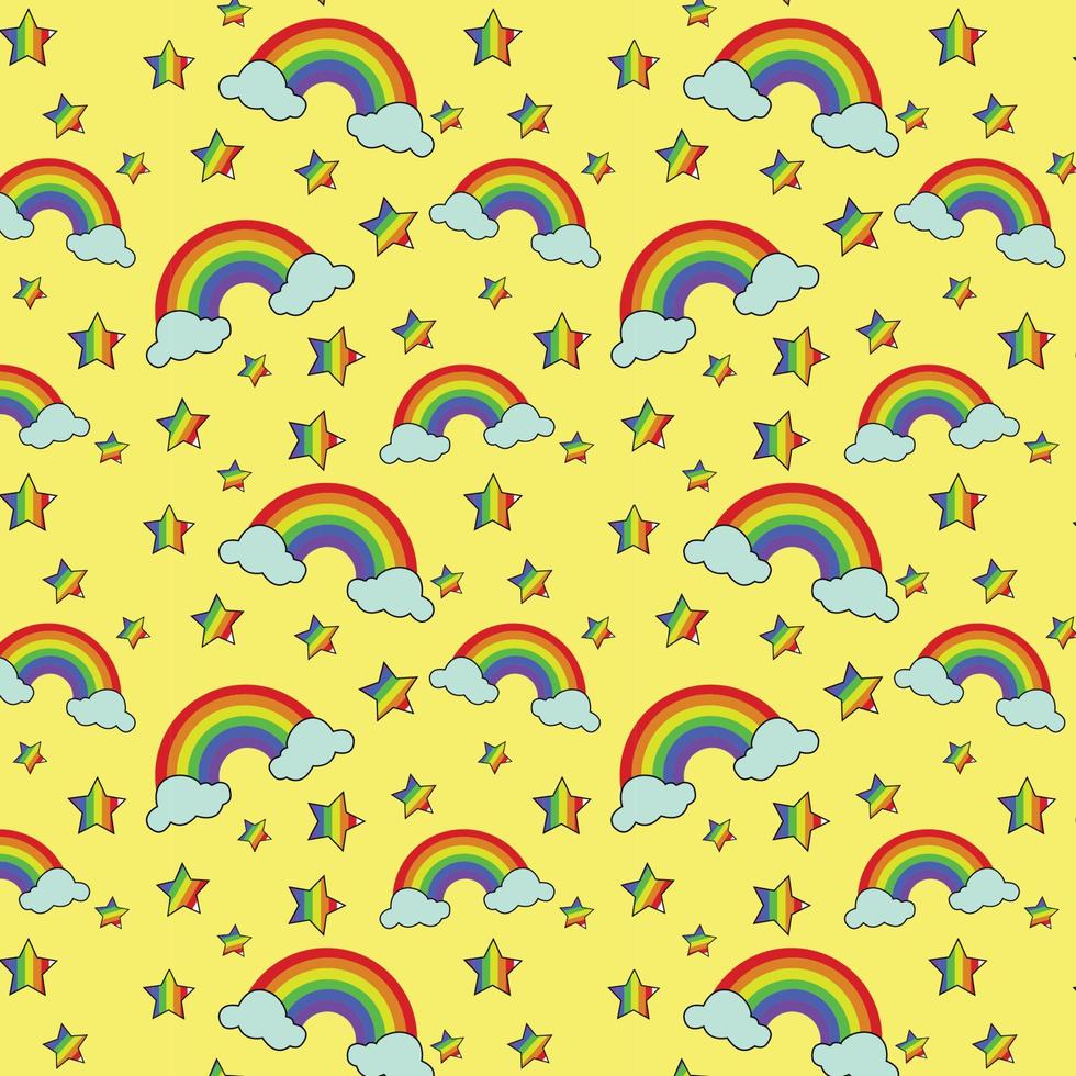 Rainbow Clouds Seamless Vector Pattern, Upbeat Multicolor Stars Background, Good For Wrapping Paper, Pride Wallpaper, Against Homosexuality