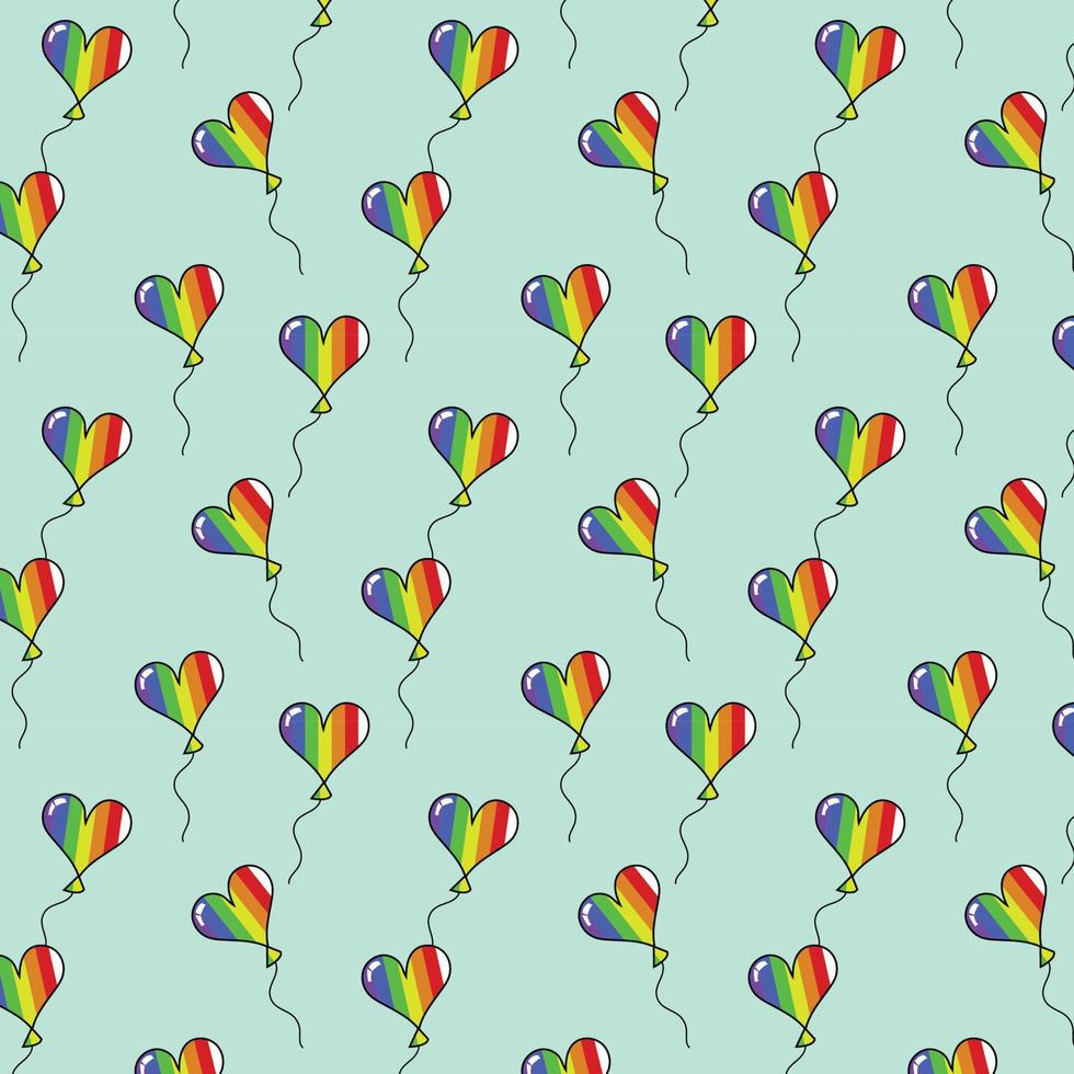 Heart Shaped Pride Balloons Seamless Pattern, Rainbow Hearts Vector Background, Good For Gift Wrap, Wallpaper, Fabric, LGBT Symbol Pattern