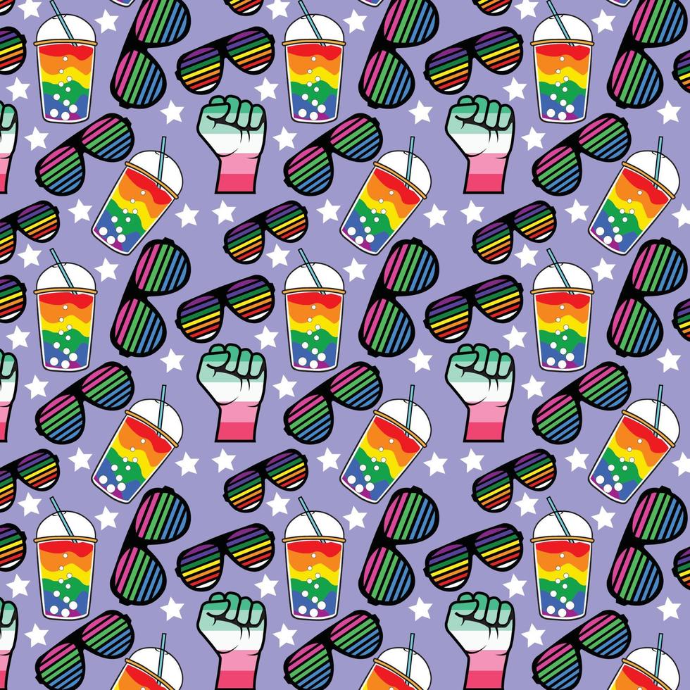 vector linda garabatos lgbt sin costura patrón, arco iris color gafas de protección fondo, estrellas, orgullo mes textura, gay derechos símbolo