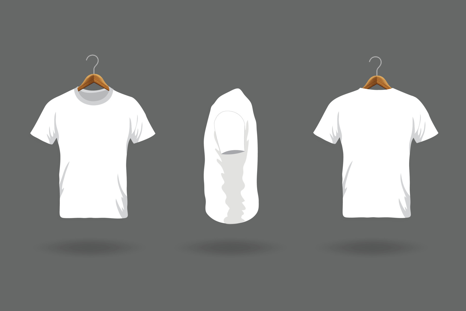 Men's white short-sleeve T-shirt template with multiple side views on a ...