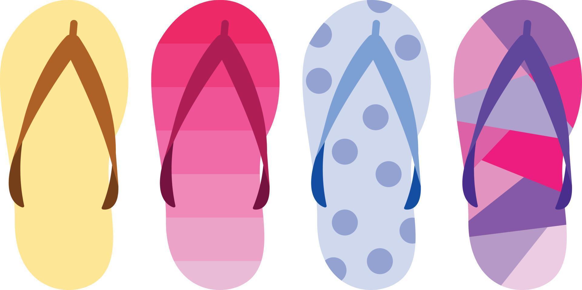 Set of colorful flip flops with different style designs flat vector