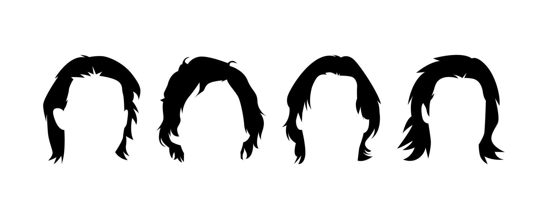 set silhouettes of men's hairstyles. cool wavy hair. isolated on white background. vector