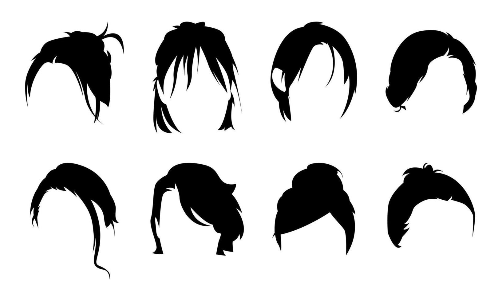 set silhouette of girl hairstyle. concept of beauty, salon, woman, fashion. isolated on white background. silhouette illustration. vector