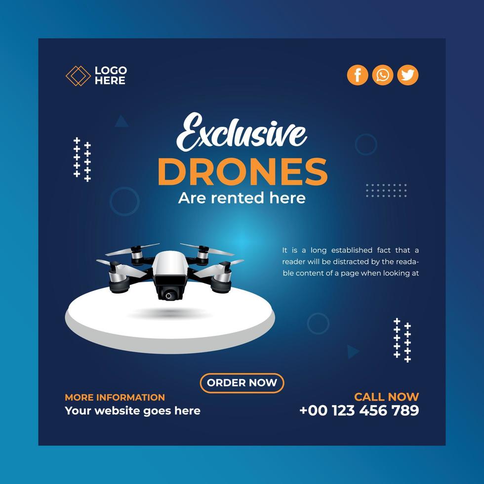 Exclusive Drone- social media post template. Suitable for social media posts and web or internet ads. Vector illustration with Photo College.