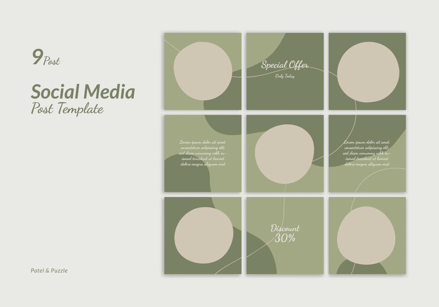 Set of Social Media Design Post Template for 9 Post with Puzzle and Pastel Style. Suitable for Promotion and Branding of Fashion, Beauty, Salon vector