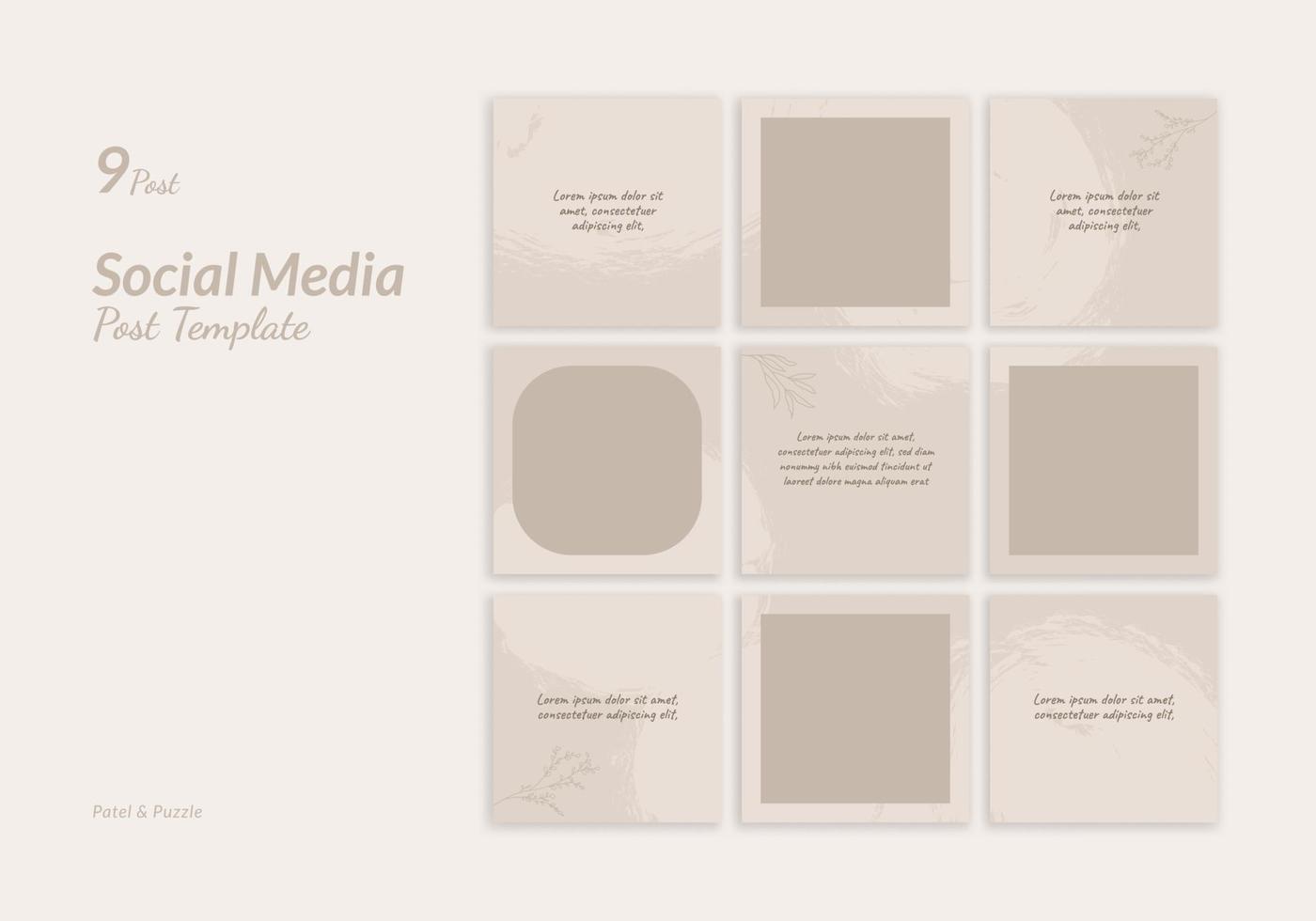 Set of 9 Template Social Media Design Post with Puzzle and Pastel Theme. Suitable for Ads, Sale Banner Poster, Advertising, Promotion Product, Fashion, Beauty, Salon, Presentation, Cosmetic vector