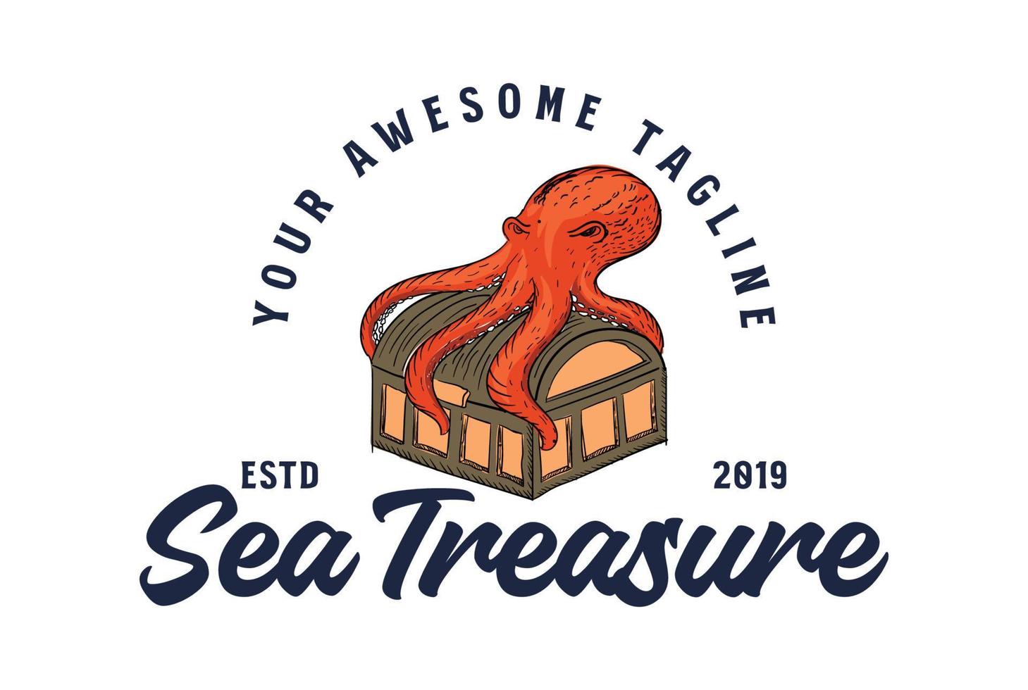 Kraken Squid Octopus with Treasure for T Shirt Logo Design vector