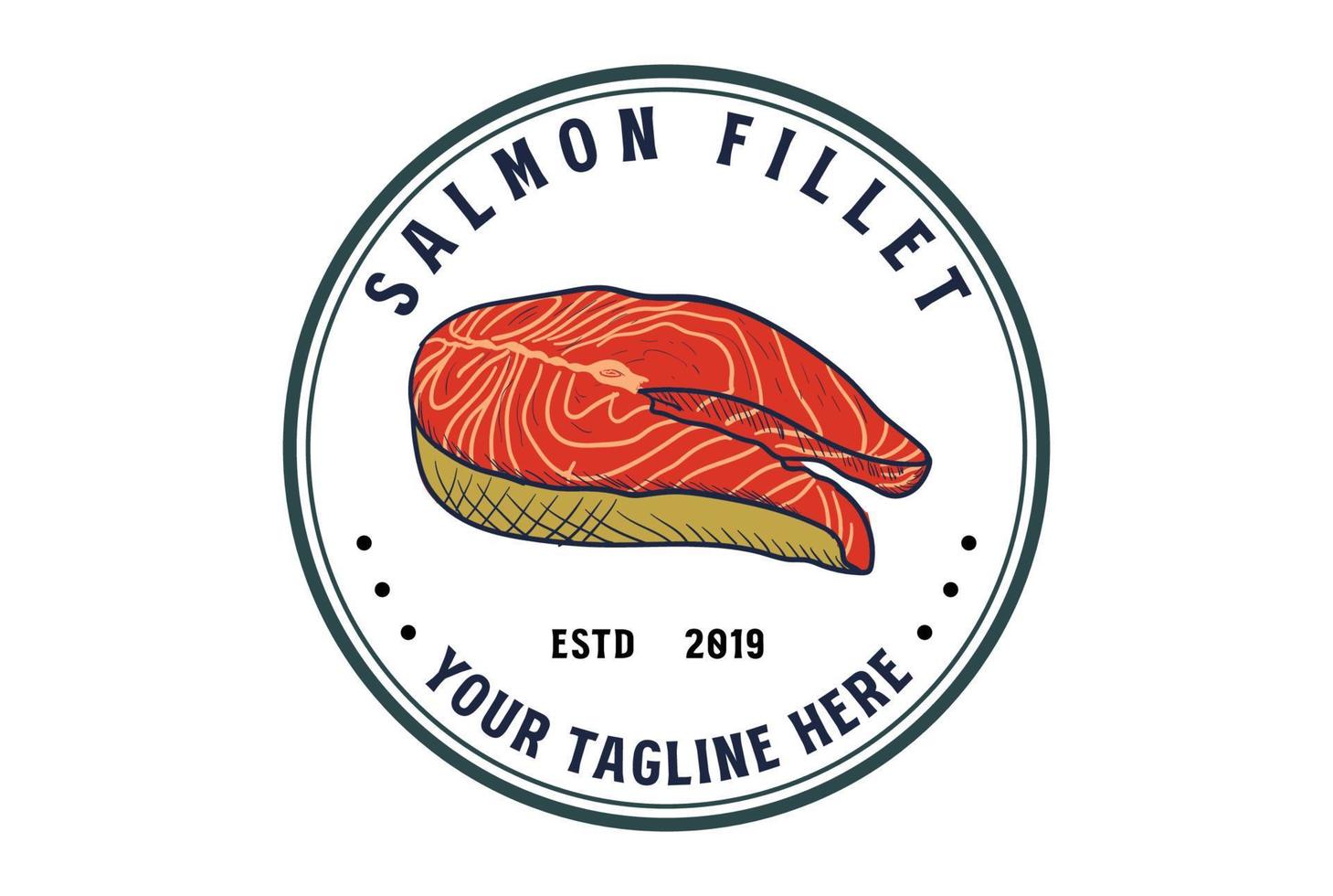 Circular Vintage Sliced Salmon Fish Meat Steak Logo for Sushi Restaurant or Product Label vector