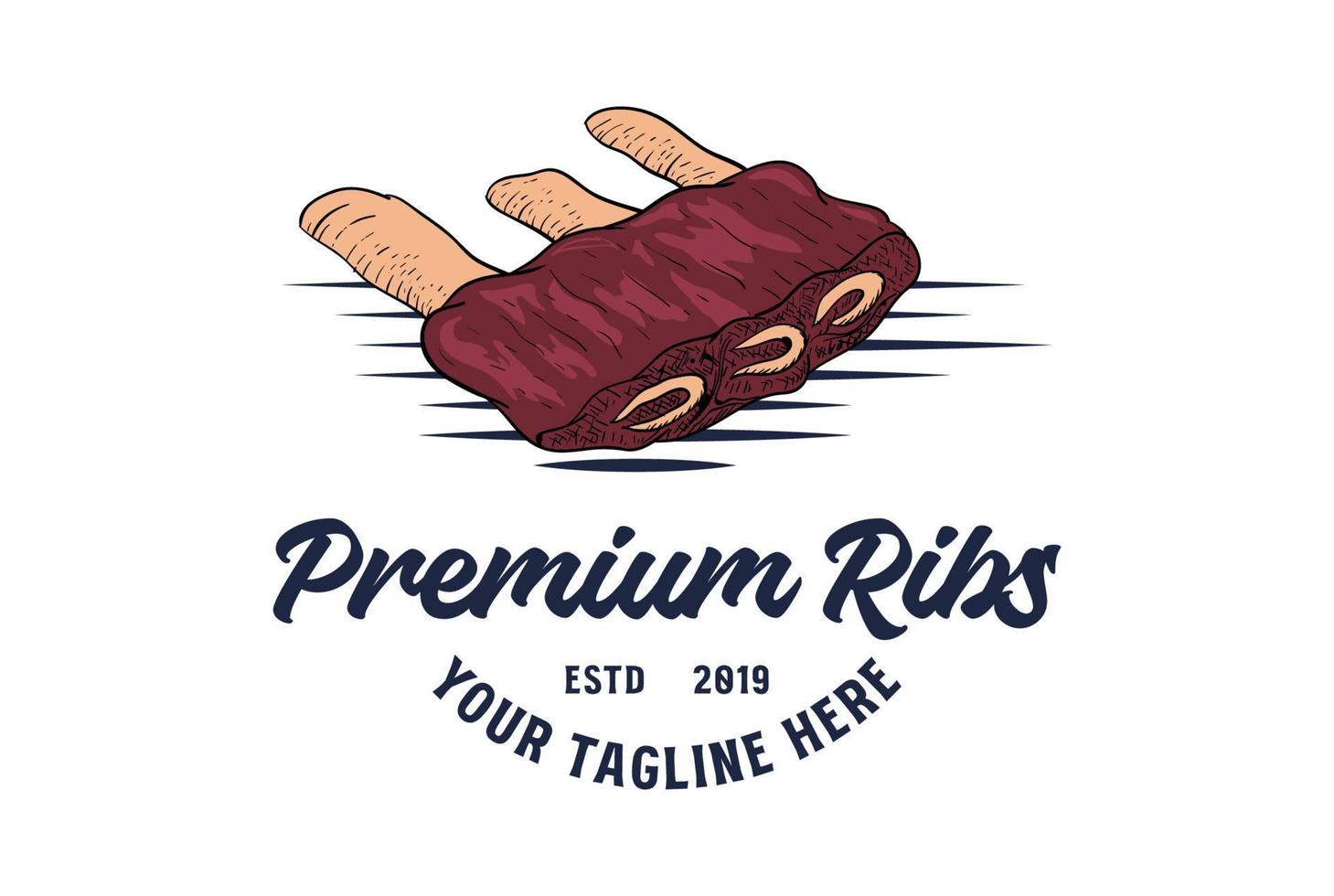 Rustic Retro Vintage Pork Cow Angus Ribs for BBQ Barbecue Grill Labels Logo Design Vector