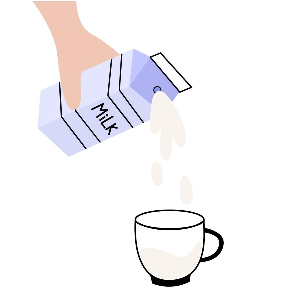 Hand holding milk.Pouring milk into a glass or cup.World milk day. vector