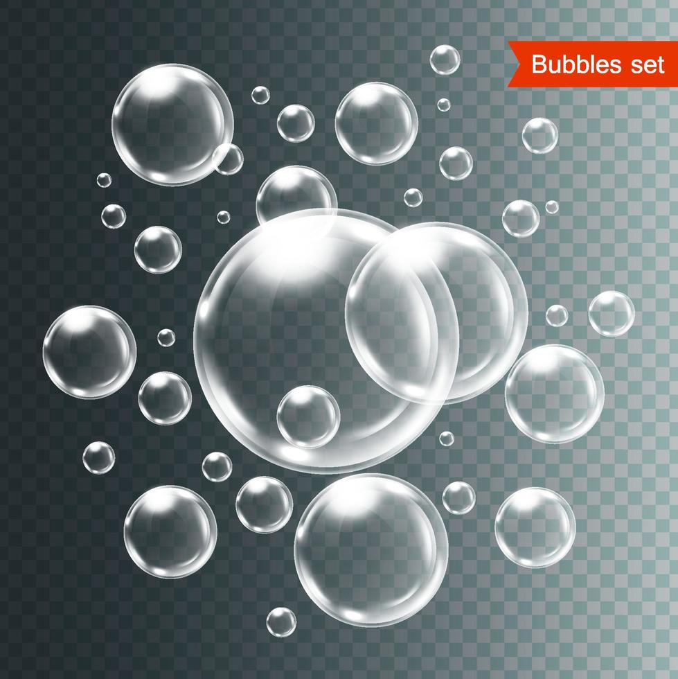 Set of bubbles under water isolated vector illustration.