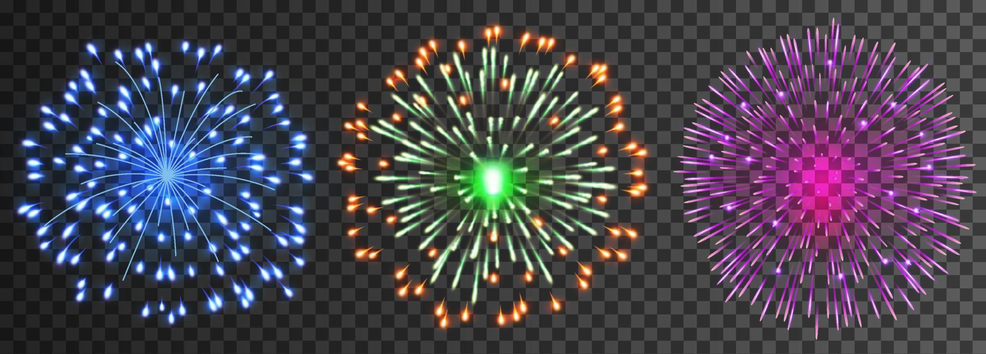 Set of isolated vector fireworks