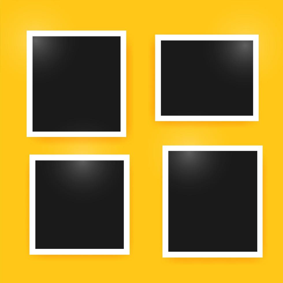 black photo paper with white frames on the yellow wall. Vector