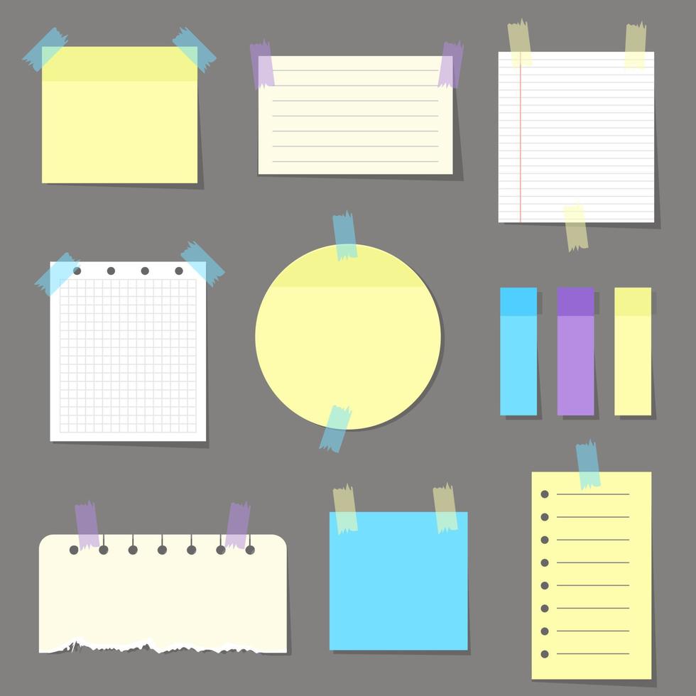 Paper notes on stickers, notepads and memo messages torn paper sheets. Vector blank sticky notepaper posts of meeting reminder, to do list and office notice or information board with appointment notes