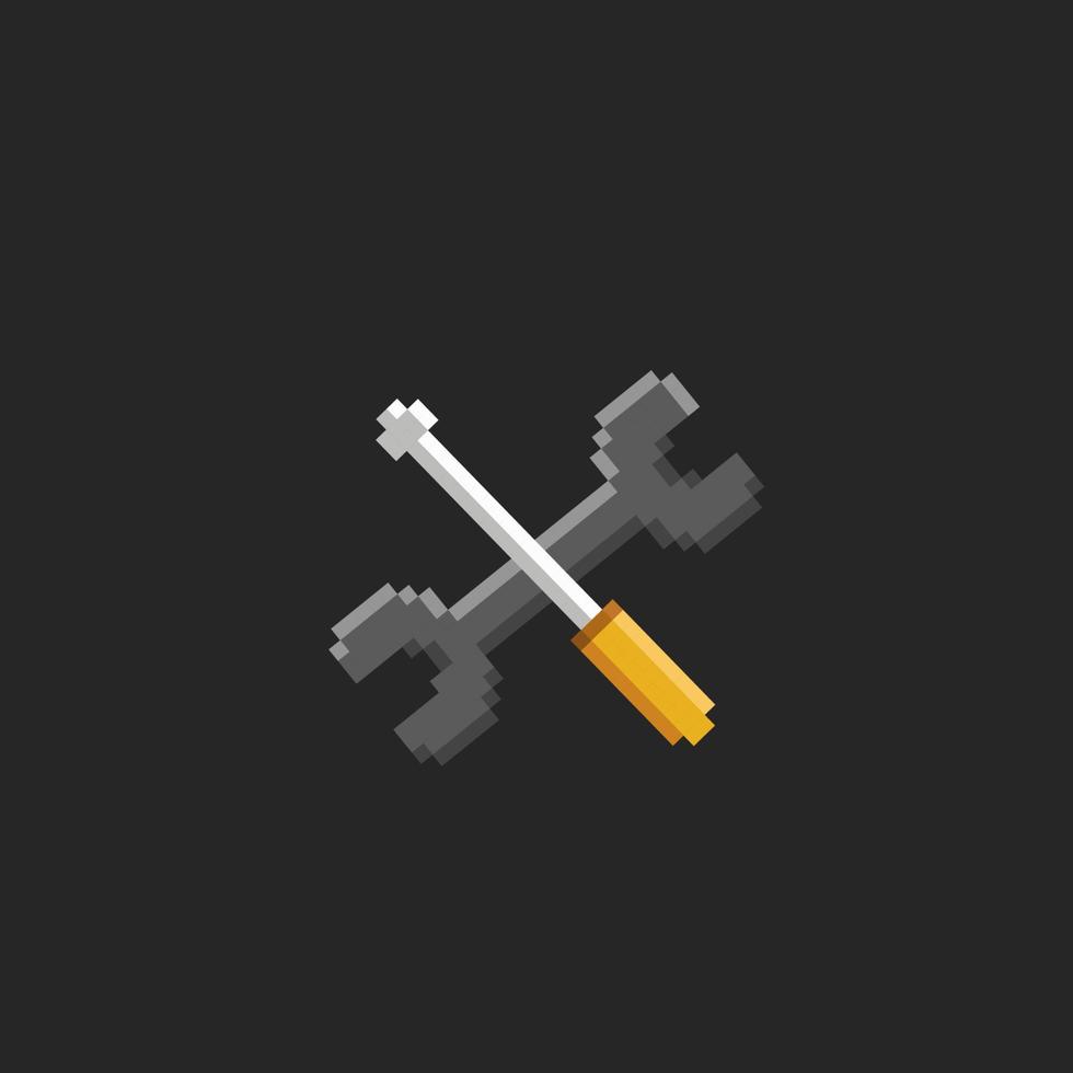 crossed wrench and screwdriver in pixel art style vector