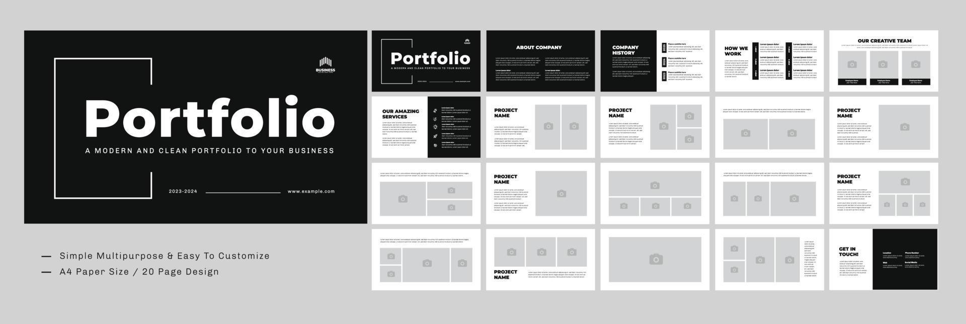 paisaje portafolio diseño y portafolio con negro y blanco vector