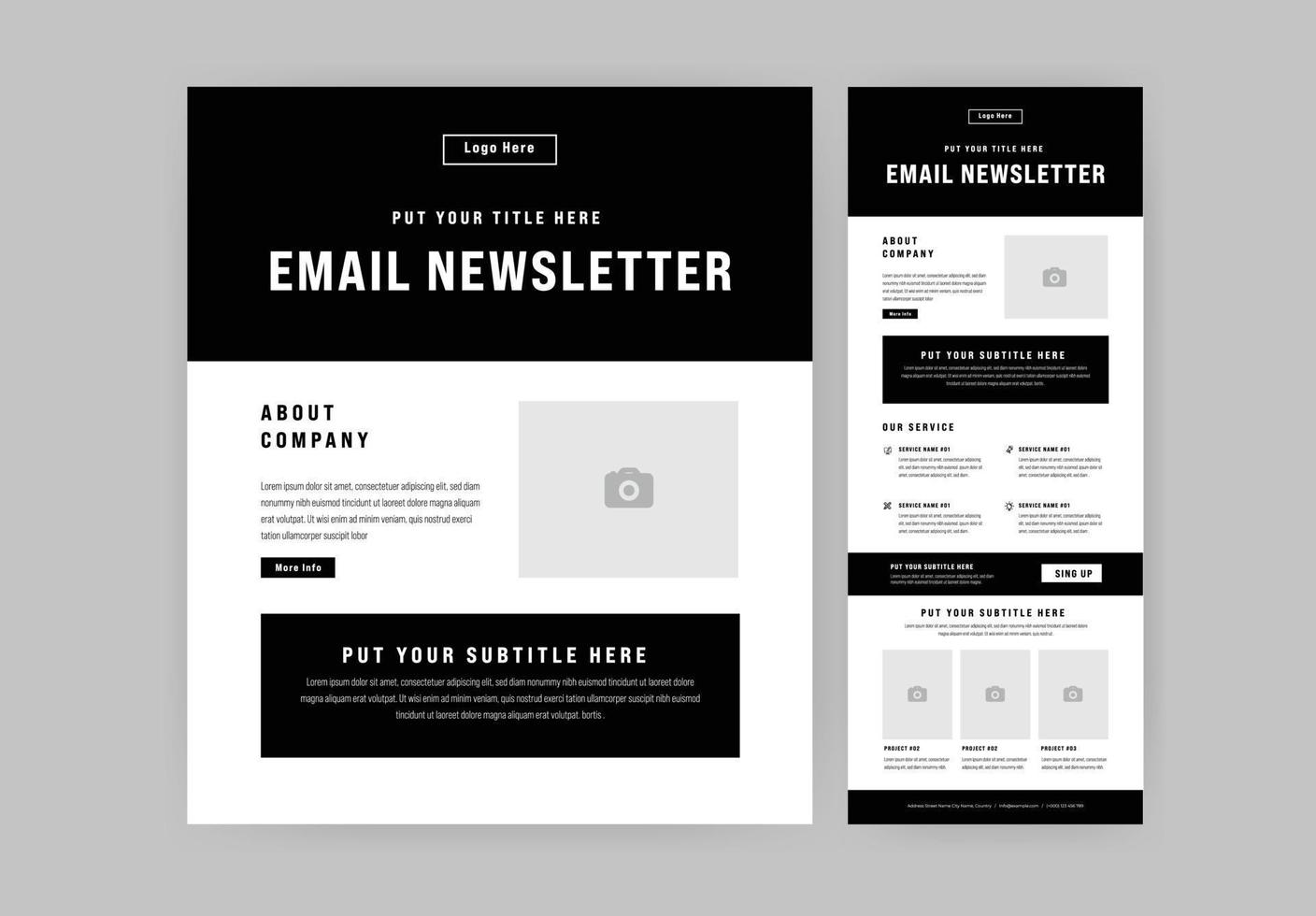 correo electrónico Boletin informativo diseño con negro y blanco vector