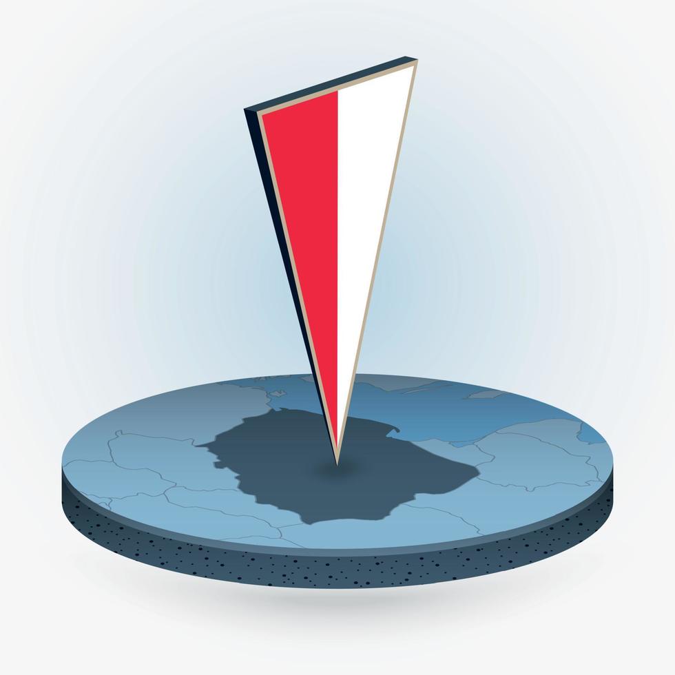 Poland map in round isometric style with triangular 3D flag of Poland vector