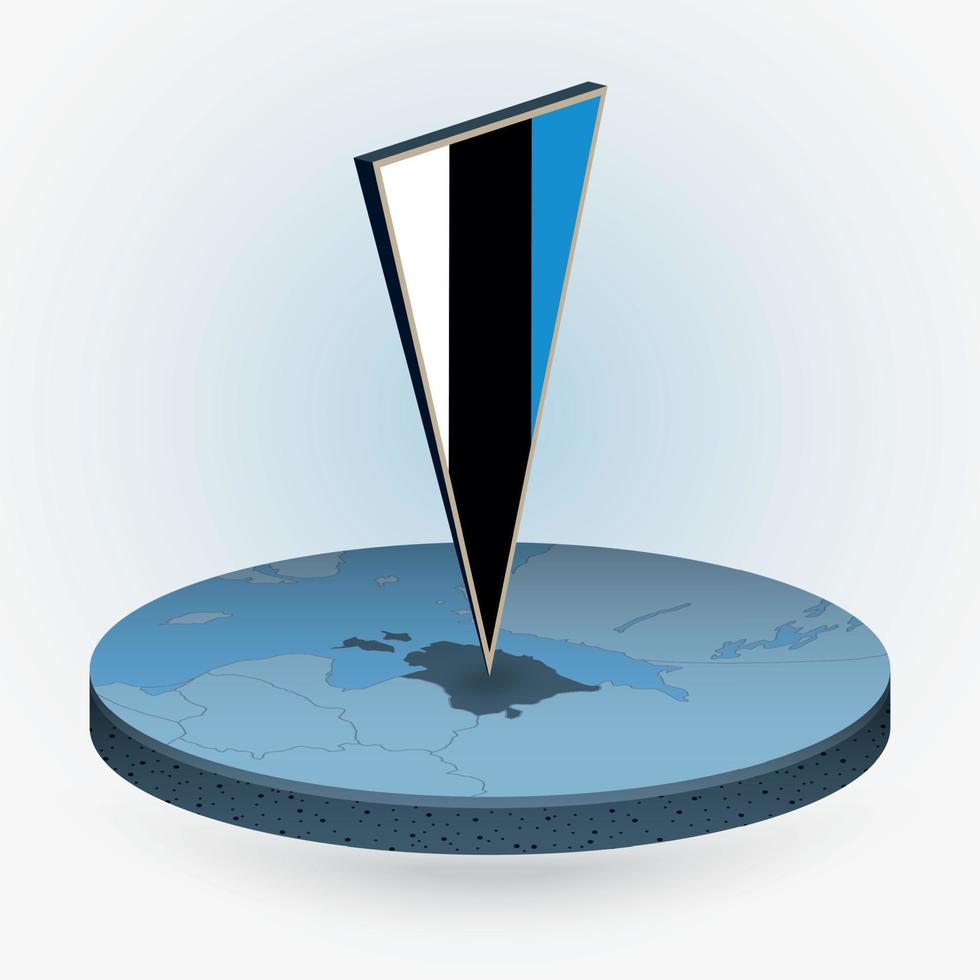 Estonia map in round isometric style with triangular 3D flag of Estonia vector