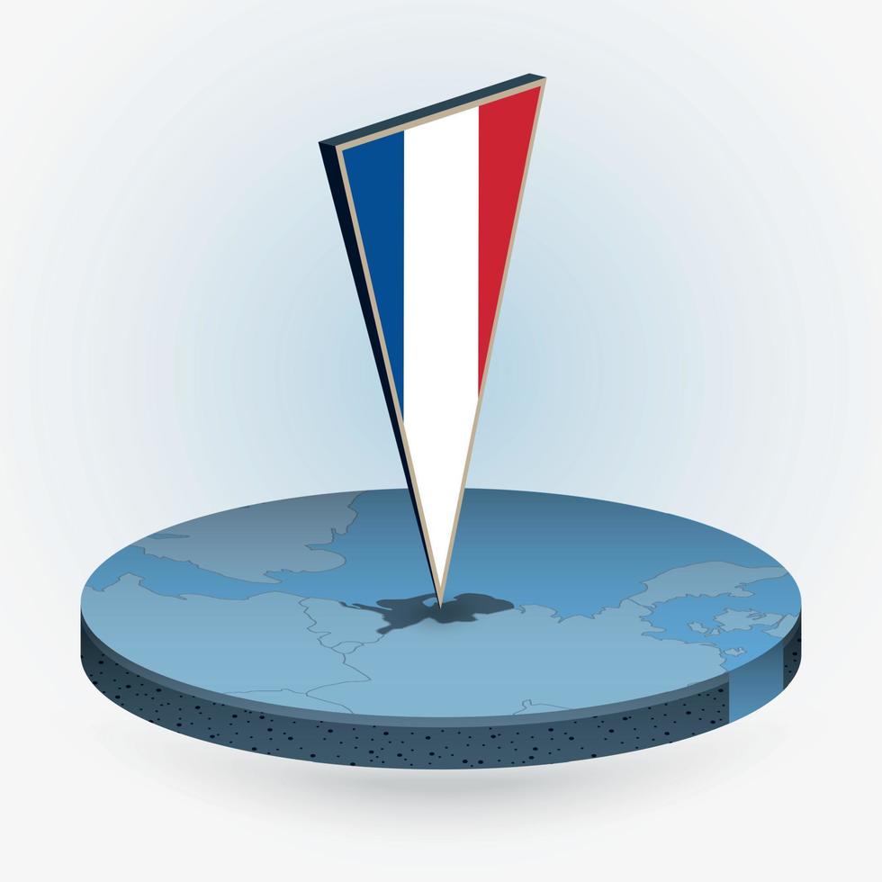 Netherlands map in round isometric style with triangular 3D flag of Netherlands vector