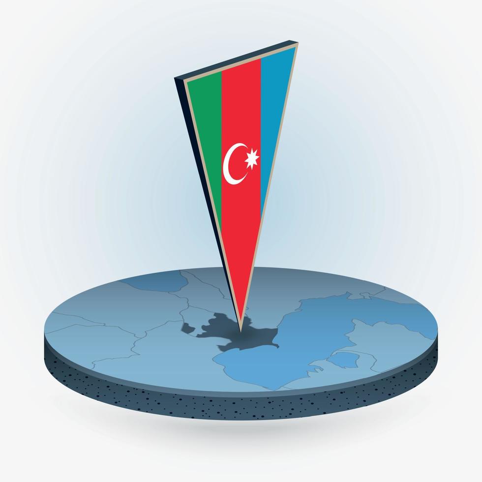 Azerbaijan map in round isometric style with triangular 3D flag of Azerbaijan vector