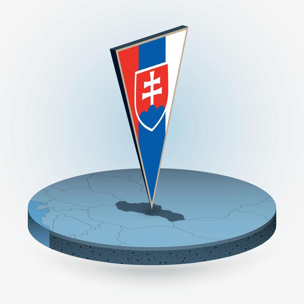 Slovakia map in round isometric style with triangular 3D flag of Slovakia vector