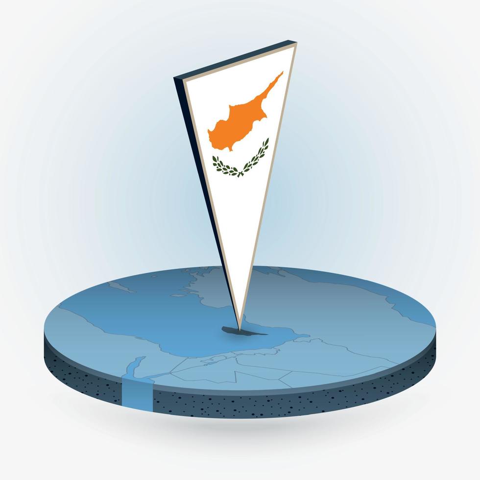 Cyprus map in round isometric style with triangular 3D flag of Cyprus vector