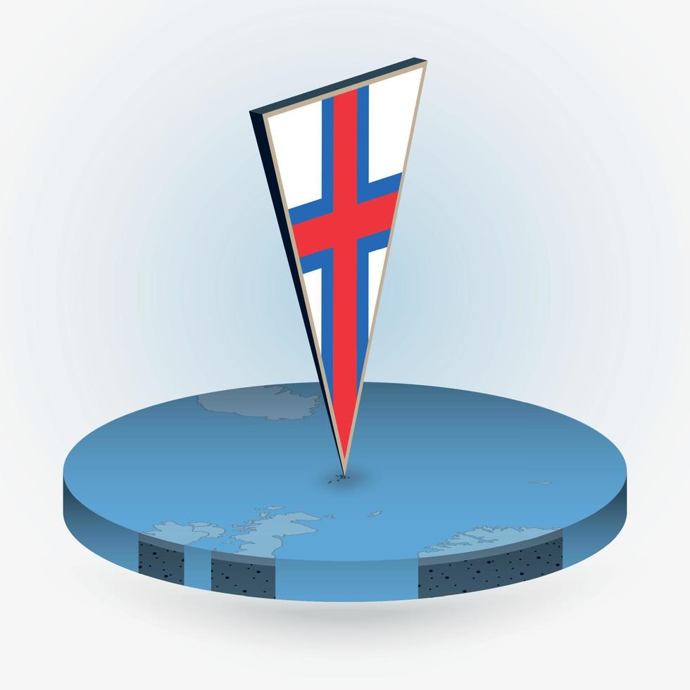 Faroe Islands map in round isometric style with triangular 3D flag of Faroe Islands vector