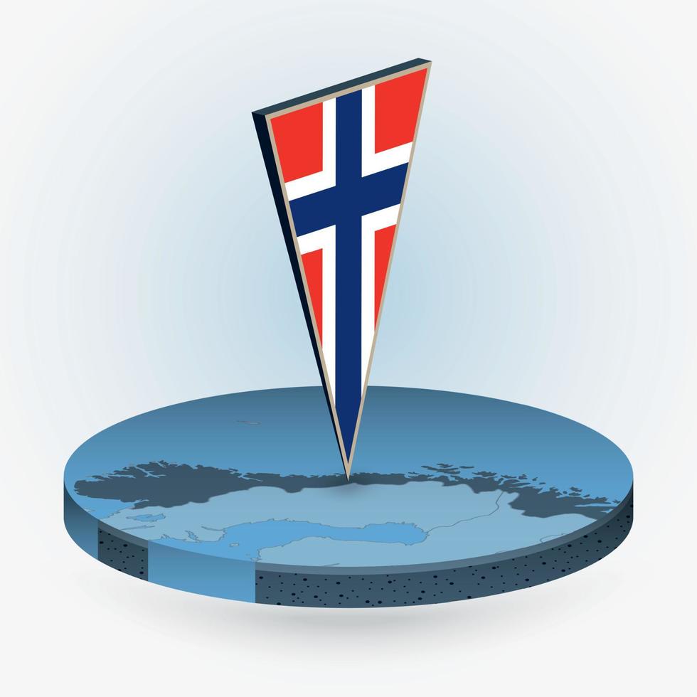 Norway map in round isometric style with triangular 3D flag of Norway vector