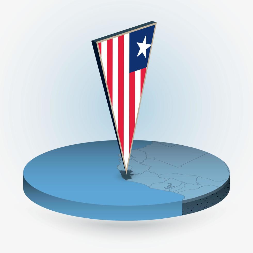 Liberia map in round isometric style with triangular 3D flag of Liberia vector