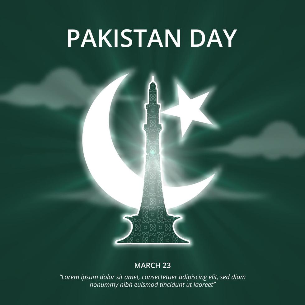 Square Pakistan day background with moon and star and green background vector