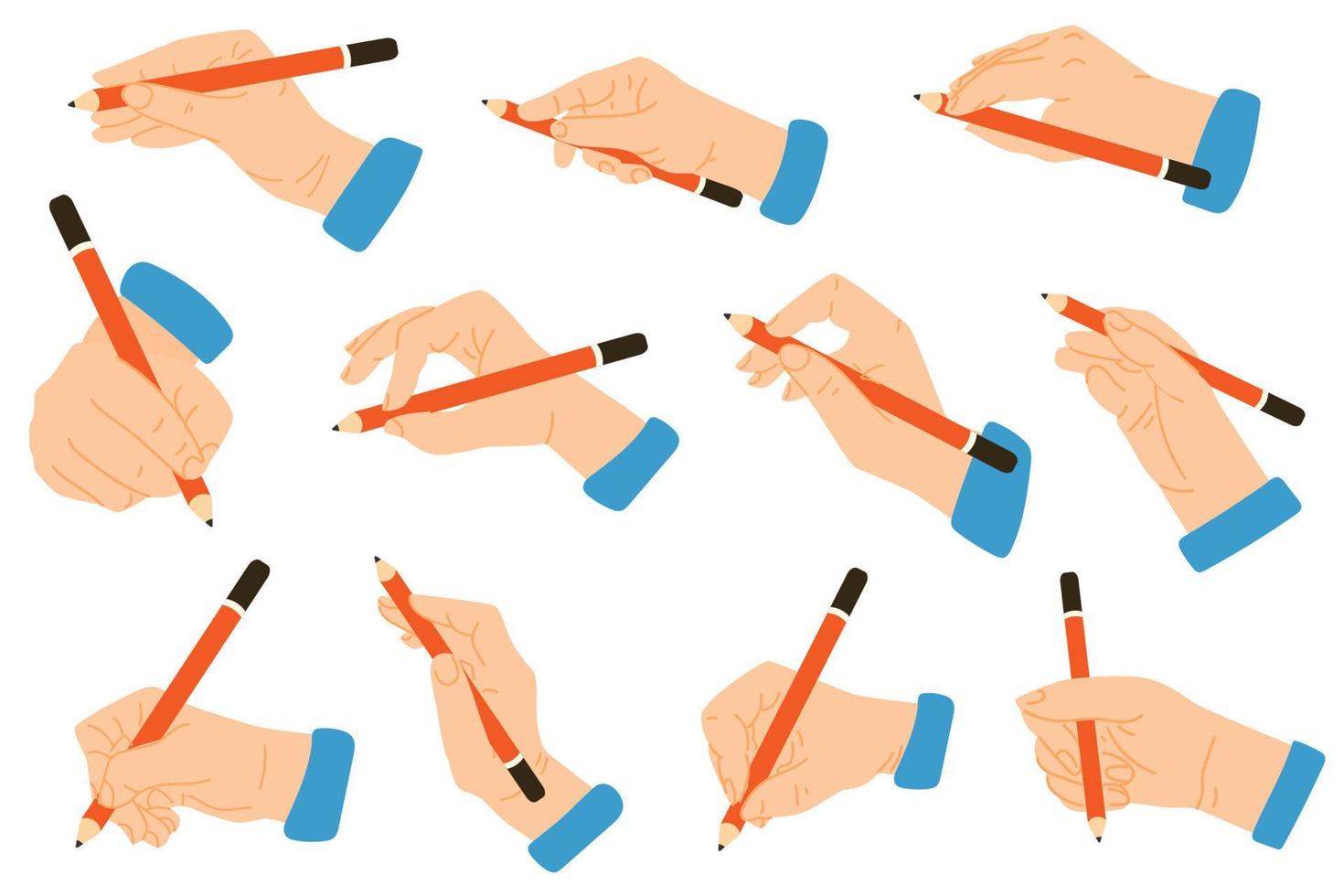 The hand is holding a pencil. Flat vector illustration. Modern style. Icon. Hand.