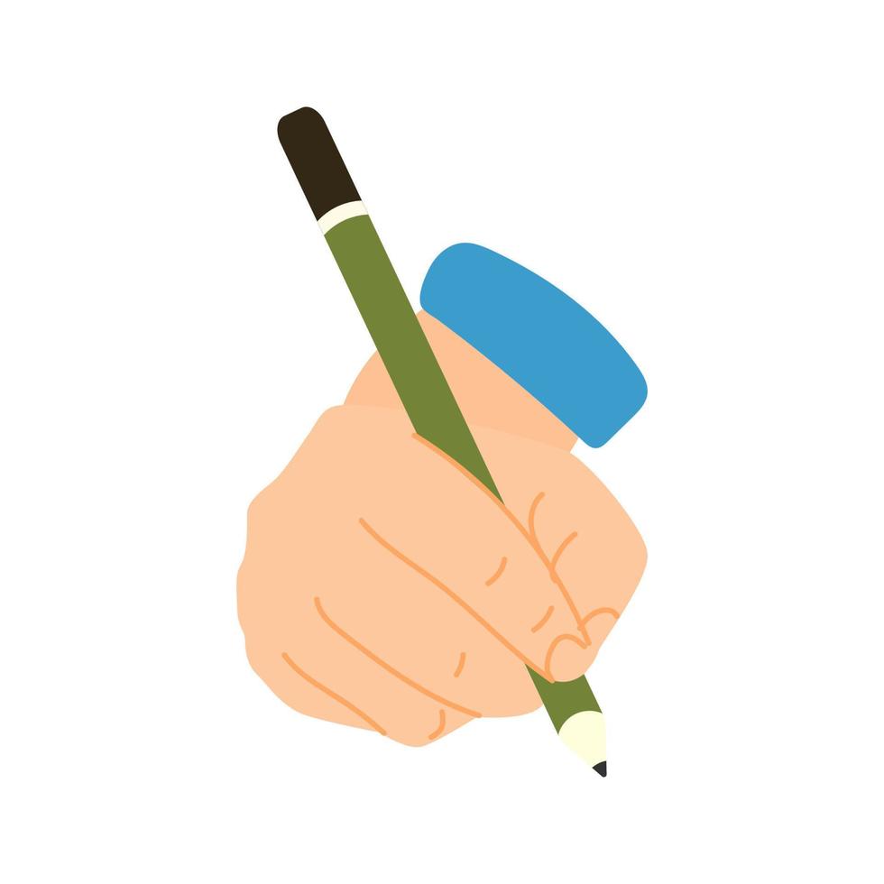 The hand is holding a pencil. Flat vector illustration. Modern style. Icon. Hand.