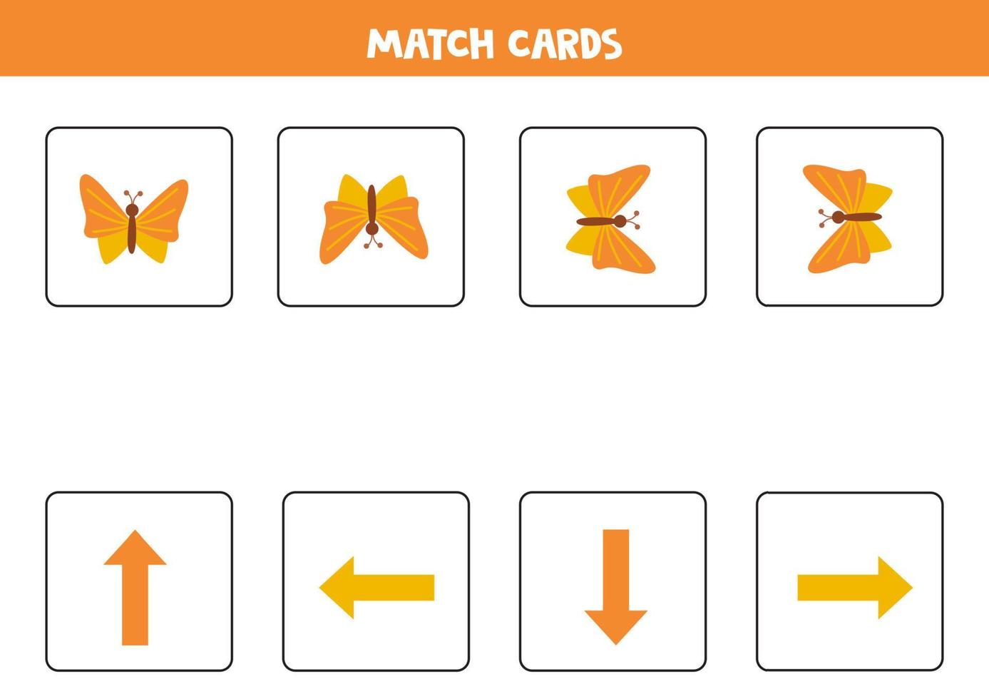 Left, right, up or down. Spatial orientation with cute butterfly. vector