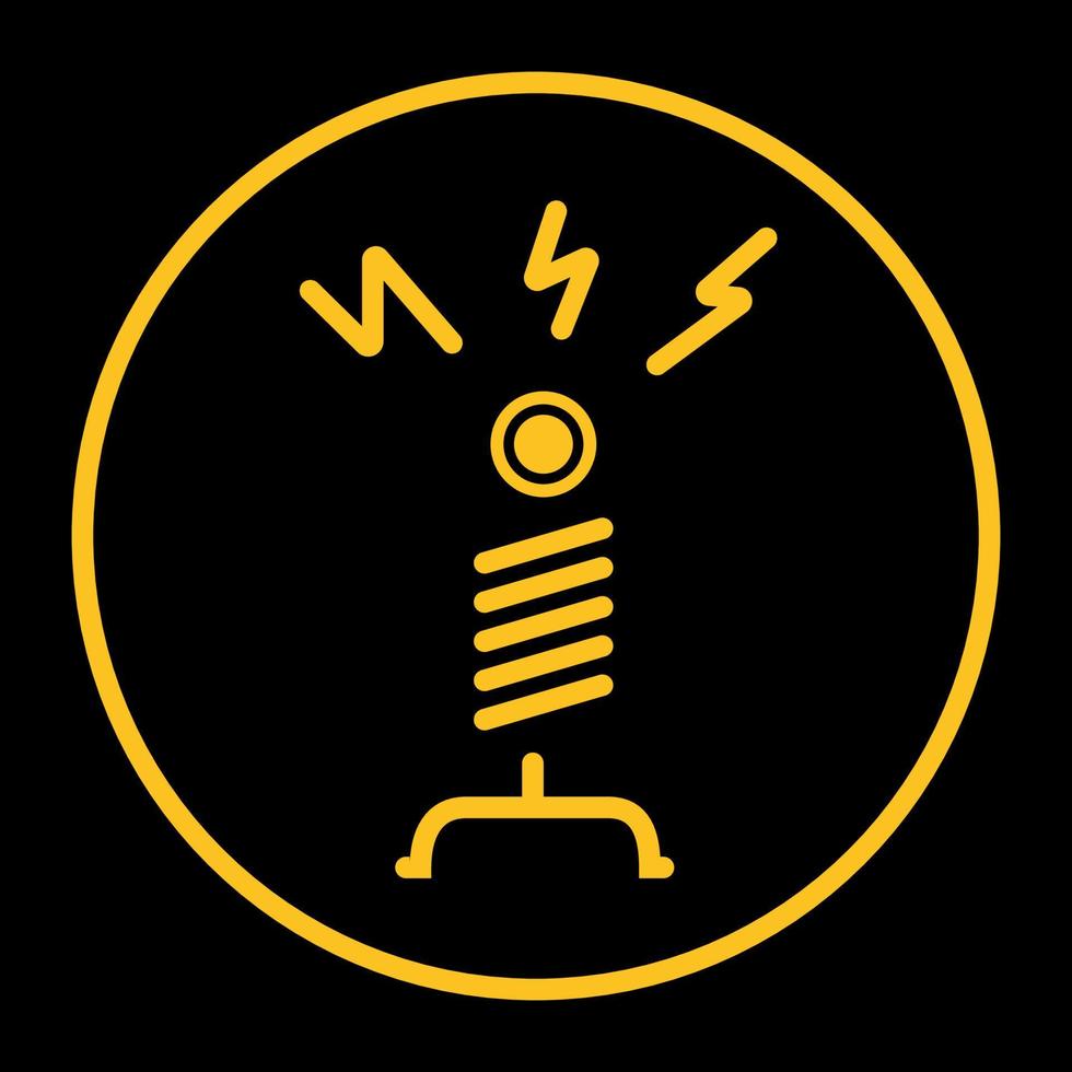tesla bobina icono vector amarillo línea diseño en negro antecedentes.