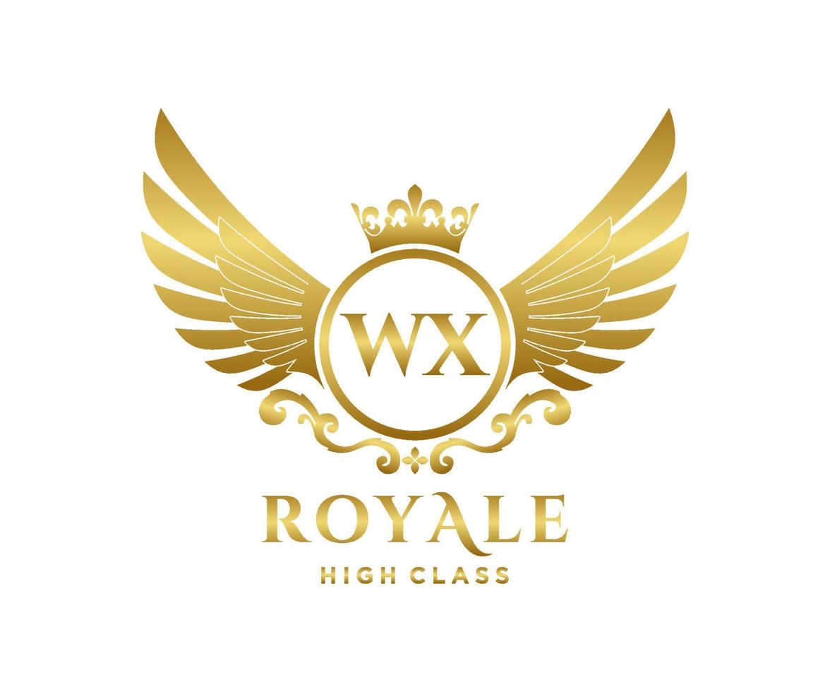 Golden Letter WX template logo Luxury gold letter with crown. Monogram alphabet . Beautiful royal initials letter. vector