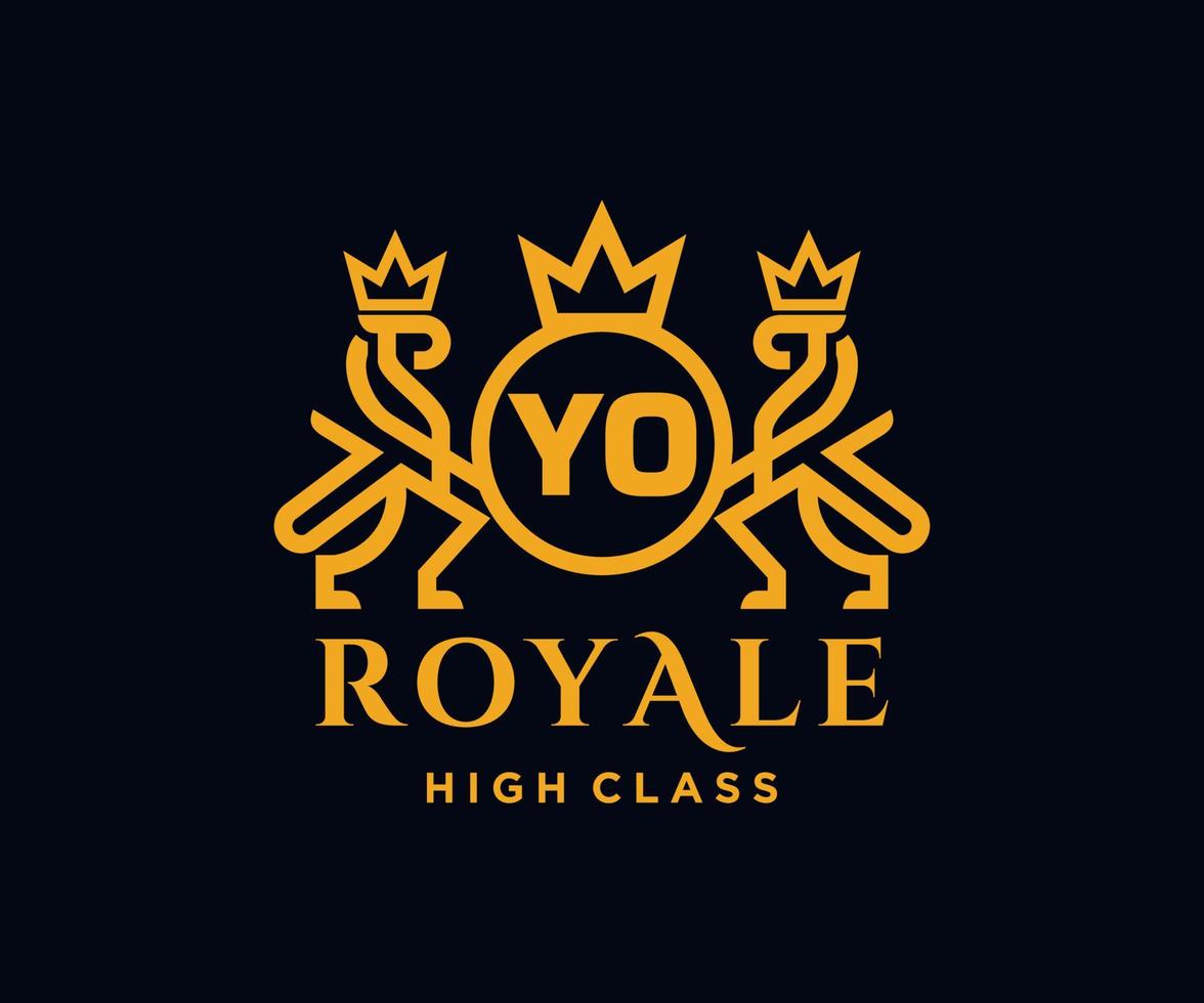 Golden Letter YO template logo Luxury gold letter with crown. Monogram alphabet . Beautiful royal initials letter. vector